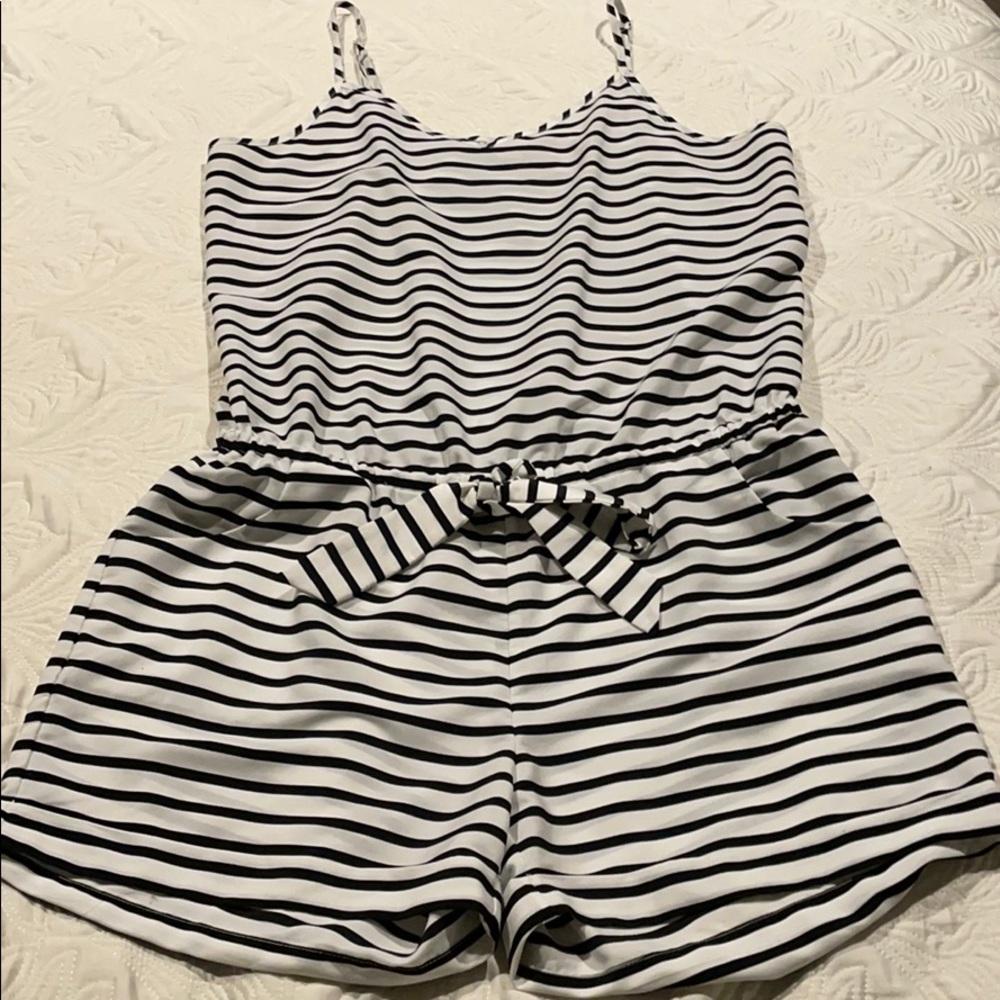 J Crew Black/White Stripe Romper